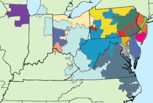 A map of the united states with counties colored in different colors.