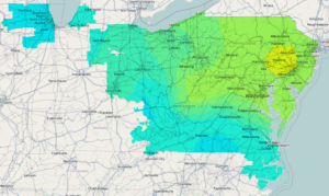 A map of the state of ohio with a green area.