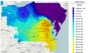 A map of the state of maryland with snow cover.