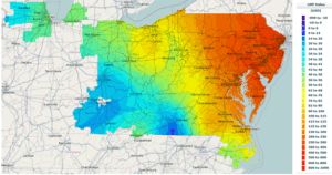 A map of the state of maryland with colored areas.