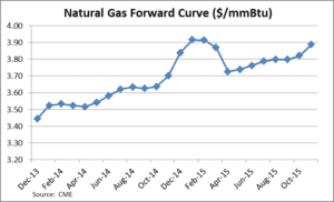 A line graph showing natural gas forward curve.
